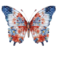 Butterfly in watercolor for 4th of July American independence day with AI genaerated png