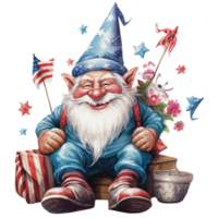 4th of July Gnome in watercolor png