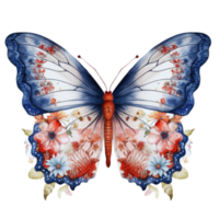 mariposa en acuarela para 4to de julio americano independencia día con ai generado png