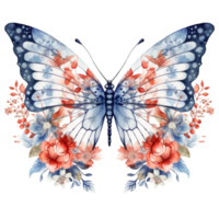 farfalla nel acquerello per 4 ° di luglio americano indipendenza giorno con ai geneerato png