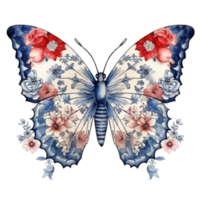 Butterfly in watercolor for 4th of July American independence day with AI genaerated png