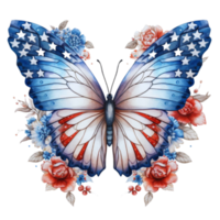 mariposa en acuarela para 4to de julio americano independencia día con ai generado png