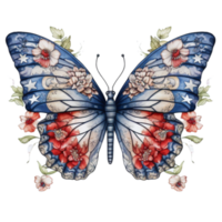 Butterfly in watercolor for 4th of July American independence day with AI genaerated png