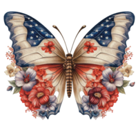 farfalla nel acquerello per 4 ° di luglio americano indipendenza giorno con ai generato png
