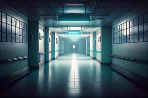 The hospital corridor stretching into the distance. Medical background. Generative AI photo