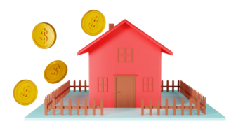 3d rendering Home and gold coins illustration transparency graphics png