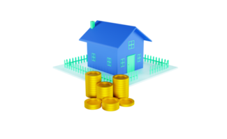 3d rendering Home and gold coins illustration transparency graphics png