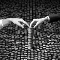 A Couple Touching Penny Silver Coins Stack for Saving or Business Invest Concept. . photo