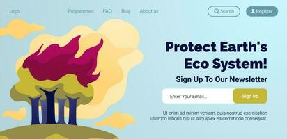 Protect earth ecosystem, website page template vector