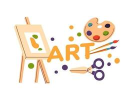 Art lessons, easel with canvas and paints vector