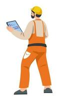 Foreman worker in uniform looking at screen gadget vector