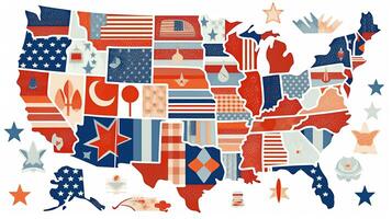 2d estilo americano bandera icono o símbolo de países en el mundo mapa. foto