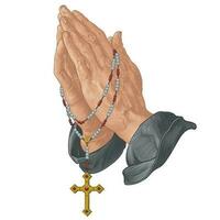 Orando manos con cristiano rosario vector