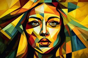 Girl, a grunge painting. Art. Low poly. photo