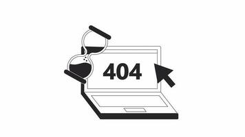 Loading laptop bw 404 animation. Notebook with hourglass and arrow cursor. Empty state 4K video concept footage, alpha channel transparency. Monochromatic error flash message for web UI design