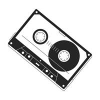 Audio cassette line art vector cartoon icon. Oldschool equipment. Editorial, magazine spot illustration black and white. Outline object isolated on white. Editable 2D simple drawing, graphic design