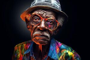Portrait of an elderly dark-skinned smiling grandfather with glasses. The youth of the soul. photo
