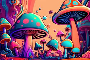 Mushrooms psychedelic. Generative AI photo