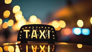 Taxi sign. Night city. photo