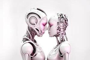 Two robots kissing. photo