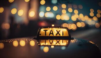 Taxi signo. noche ciudad. generativo ai foto