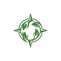 Compass Navigation With Leaf Nature Creative Logo vector