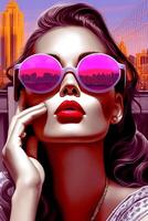 Emotional face of an attractive girl in sunglasses, art. photo