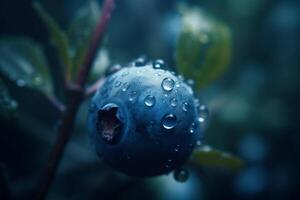 Blueberries with water droplets, macro. photo