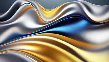 Wave pattern, silk fabric in silver, gold, blue. Background. photo