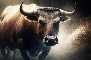 Bull, bison, brown background. Generative AI photo