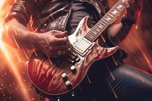 Rock guitarist, metal rock star who plays the guitar. Generative AI photo