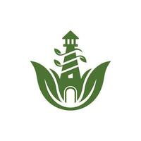 Tower Lighthouse Leaf Nature Creative Logo vector