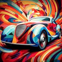 Picasso-style retro car. Art poster. photo