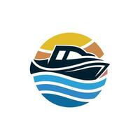 Speed Boat Sunset In Circle Creative Logo vector