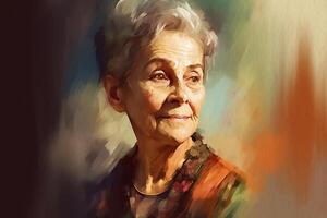 Elderly woman, aristocrat, portrait painted in watercolor on textured paper. Digital Watercolor Painting. photo