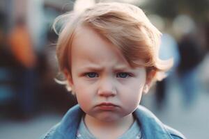 Sad, resentful boy with emotion on his face, portrait. photo