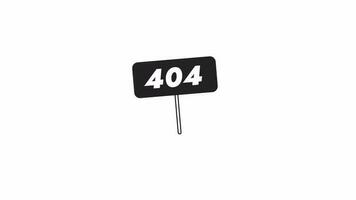 Animated bw sign on stick 404 error. Wooden signboard waving animation. Empty state 4K video concept footage with alpha channel transparency. Monochromatic error flash message for web UI design