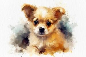 Puppy, puppy dog painting, watercolor painting on textured paper. Digital watercolor painting. photo