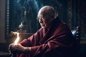un mayor monje, sen sí, un profesor a el templo. generativo ai foto