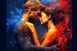 Emotions in faces and colors. Emotional woman with colorful colors emphasizing the emotional state. photo