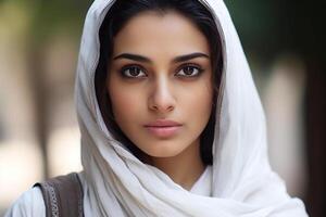 Portrait of a young, beautiful Pakistani girl, a Muslim girl in a hijab. photo