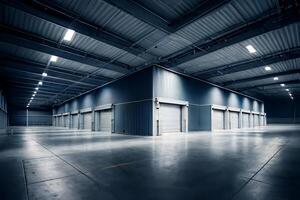 Large warehouse for storage of goods, racks, shelves, goods, background. photo