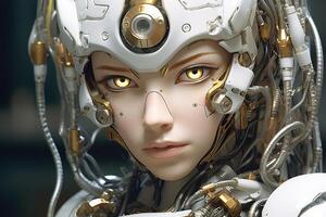 ciber mujer, robot chica, cyborg mujer retrato, de cerca. generativo ai foto