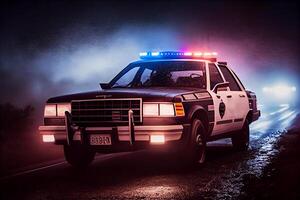 Police lights and a police car on the street. photo