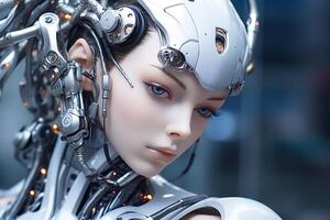 Cyber woman, robot girl, cyborg woman portrait, close-up. photo