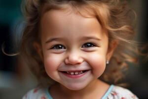 retrato de un alegre sonriente pequeño muchacha. generativo ai foto