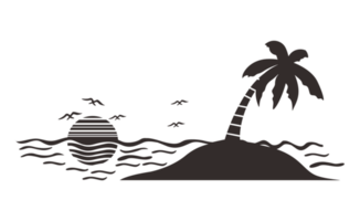 Silhouette of Island, palm trees and Sunset in the sea With Transparent Background png