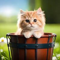 Cute kitten playing inside basket, pro photo