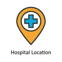 hospital ubicación vector llenar contorno icono diseño ilustración. ubicación y mapa símbolo en blanco antecedentes eps 10 archivo