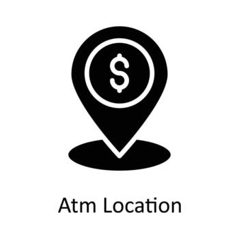 Cajero automático ubicación vector sólido icono diseño ilustración. ubicación y mapa símbolo en blanco antecedentes eps 10 archivo